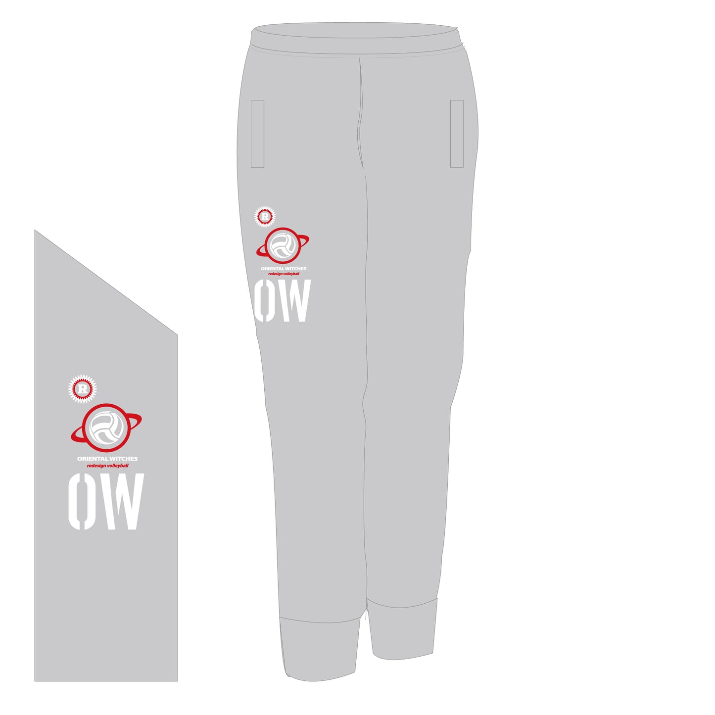 OWシンプルロングパンツ　グレー（レッド×ホワイト）