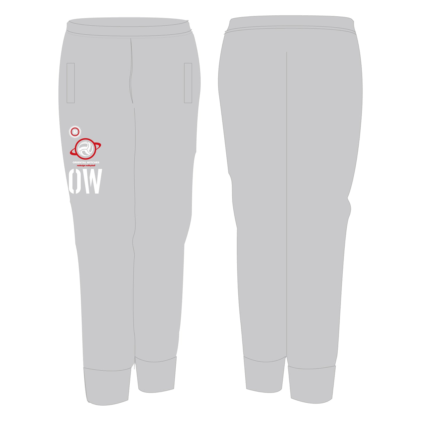 OWシンプルロングパンツ　グレー（レッド×ホワイト）