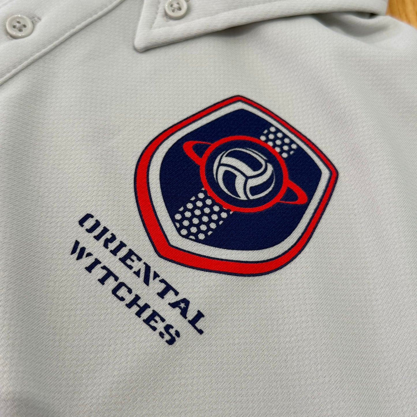 OWボタンダウンポロシャツ シルバーグレー（レッド×ネイビー）