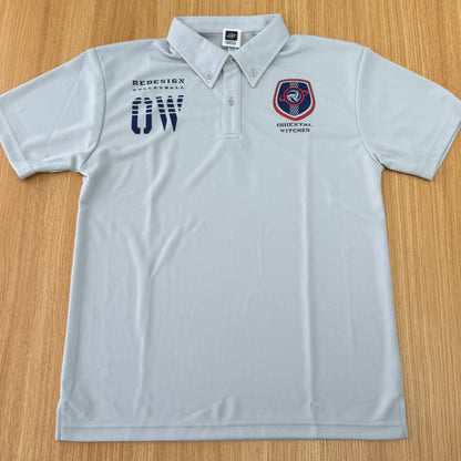 OWボタンダウンポロシャツ シルバーグレー（レッド×ネイビー）