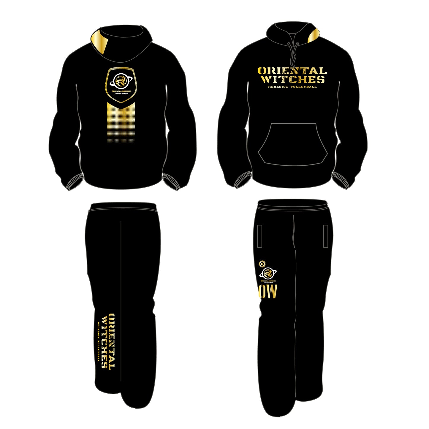 コットンスウェットロングパンツ ブラック（ゴールド×ホワイト）