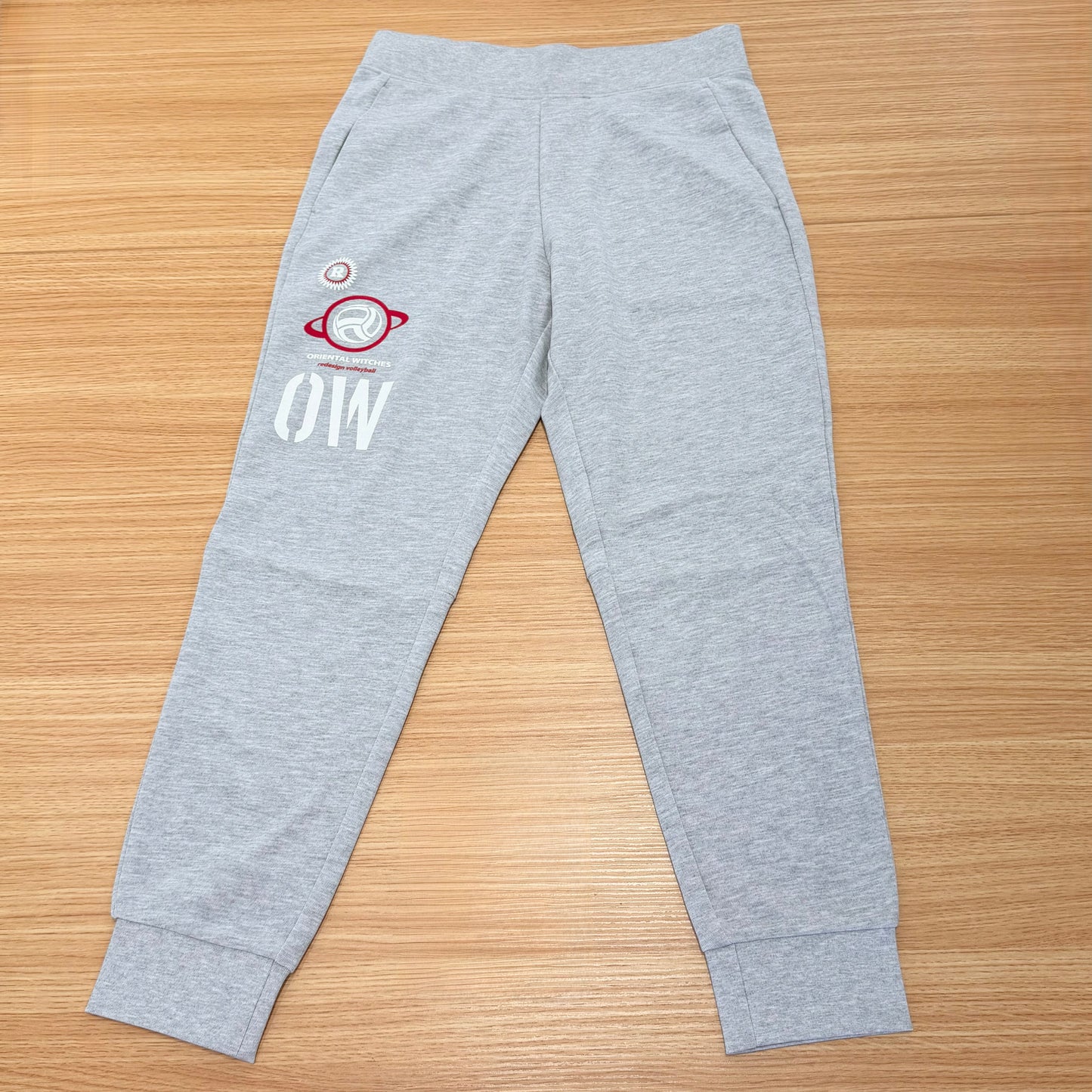 OWシンプルロングパンツ　グレー（レッド×ホワイト）