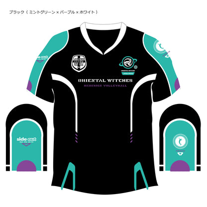 ウォームアップTシャツ（半袖ピステ） ブラック（ミントグリーン×パープル×ホワイト）
