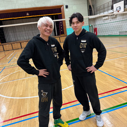 コットンスウェットジップパーカー ブラック（ゴールド×ホワイト）