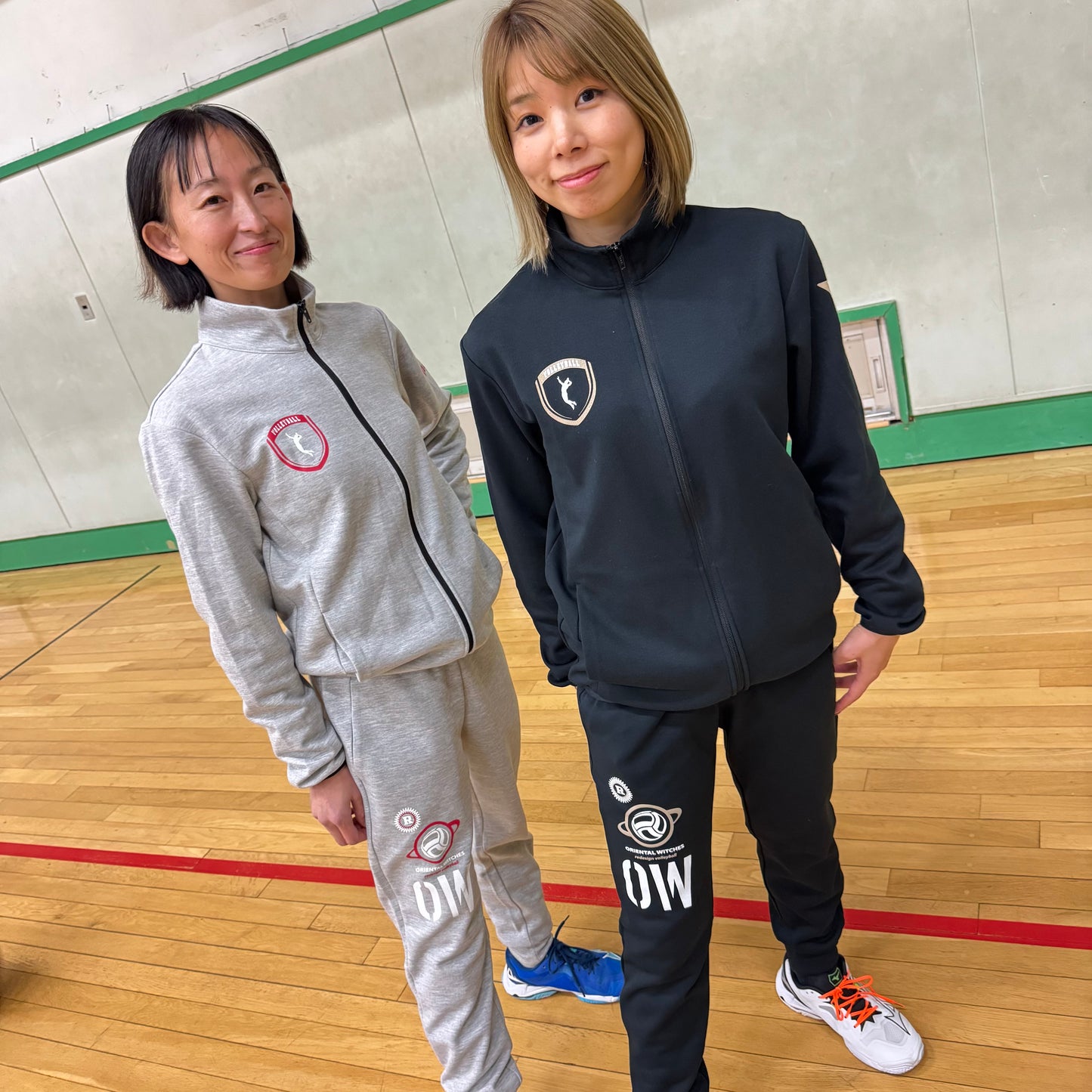 OWシンプルロングパンツ　グレー（レッド×ホワイト）